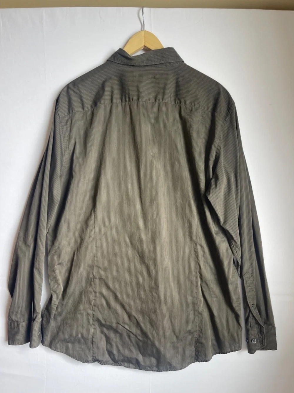 Banana Republic Men XL 17 17.5 Fitted Shirt Olive Green Woven In Italy Cotton